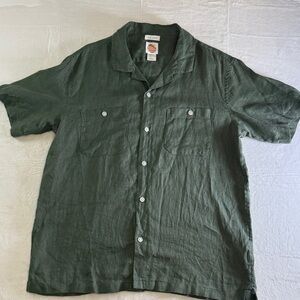 C&C California Forest Green Short-Sleeve Linen Button-Down Shirt
